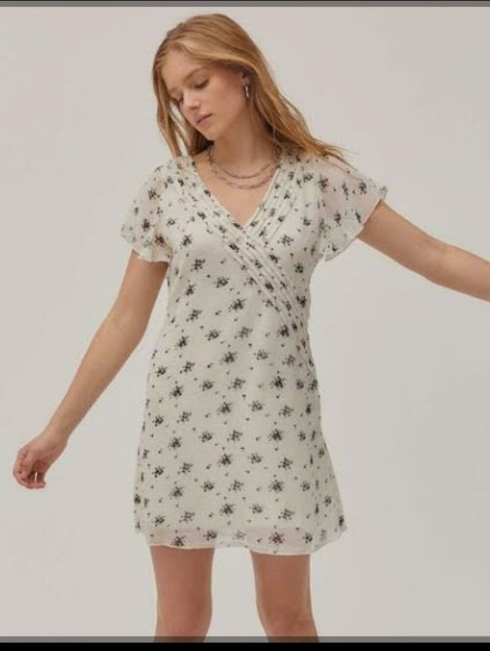 Urban Outfitters Rosalee  Cream Floral Faux-Wrap Dress